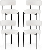Giantex Sherpa Dining Chairs Set of 4, Upholstered Round Kitchen Chairs with Curved Backrest & Metal Legs, Modern Armless Side Chairs, White Boucle Accent Chairs for Dining Room, Living Room