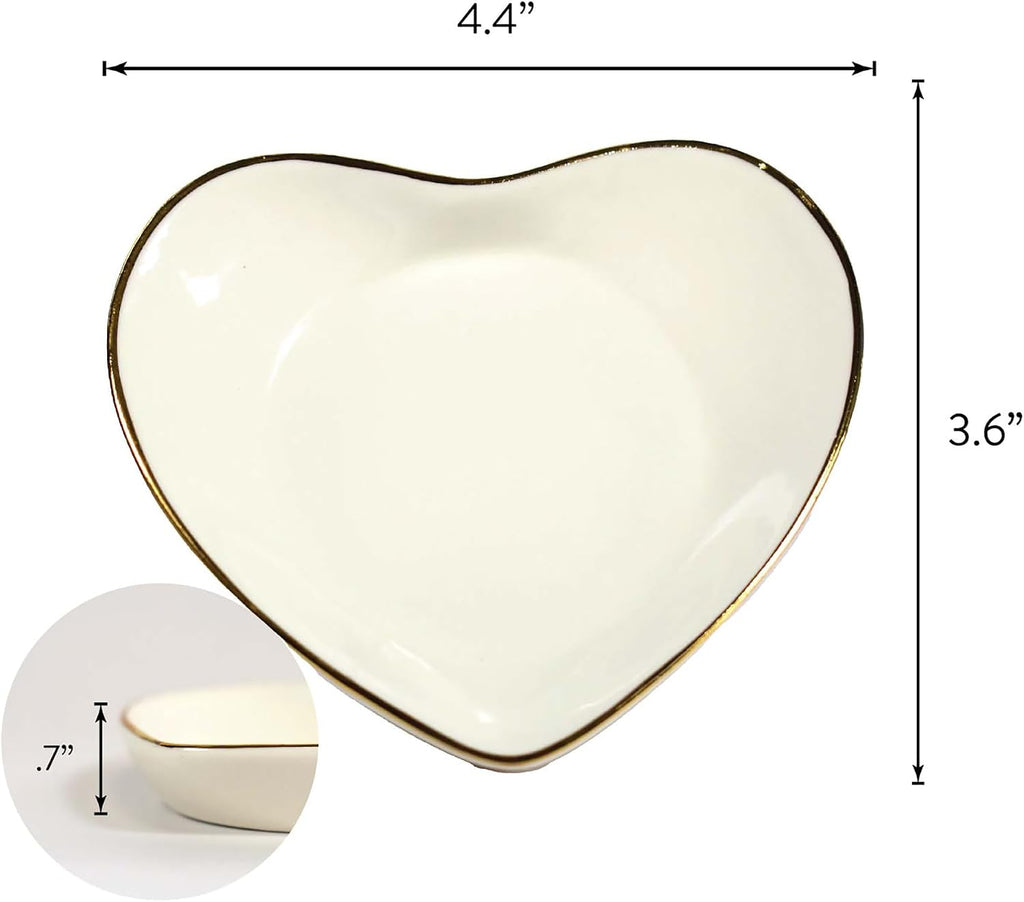 Alpha Delta Pi Jewelry Dish, Heart-Shaped High-Gloss Finish Ceramic Tray with Gold Detailing, Multi-Function Ceramic Ring Dish for Home or Office, Ideal for Jewelry and Keys (Pack of 2)