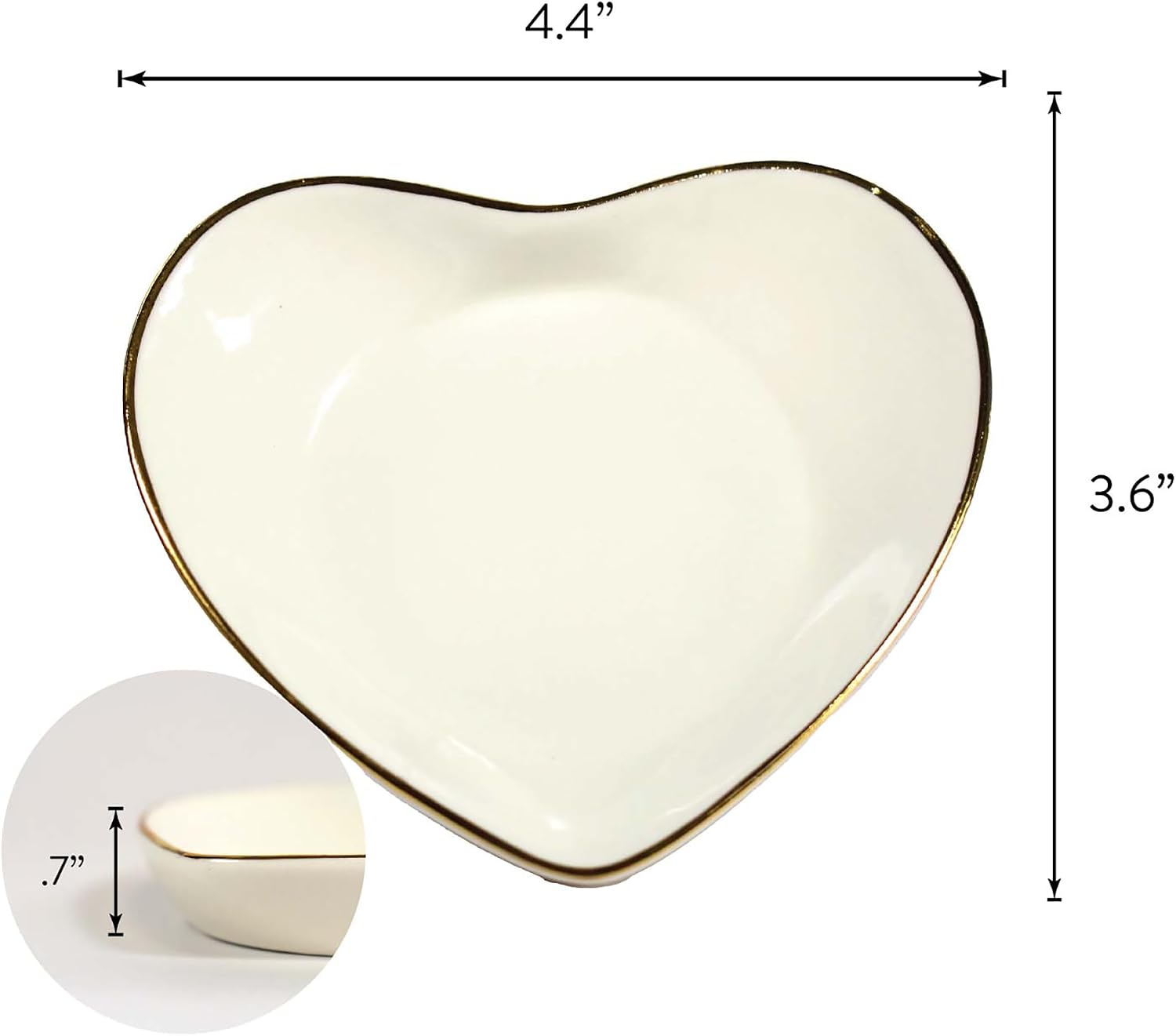 Alpha Delta Pi Jewelry Dish, Heart-Shaped High-Gloss Finish Ceramic Tray with Gold Detailing, Multi-Function Ceramic Ring Dish for Home or Office, Ideal for Jewelry and Keys (Pack of 2)