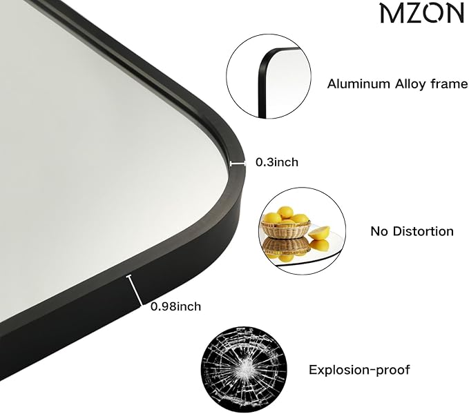 MZON 24x32 Inch Matte Black Bathroom Mirror, Rectangle Wall Mirror for Bathroom, Anti-Rust Frame & Tempered Glass, Hangs Horizontally/Vertically - Farmhouse, or Modern Bathroom Decor