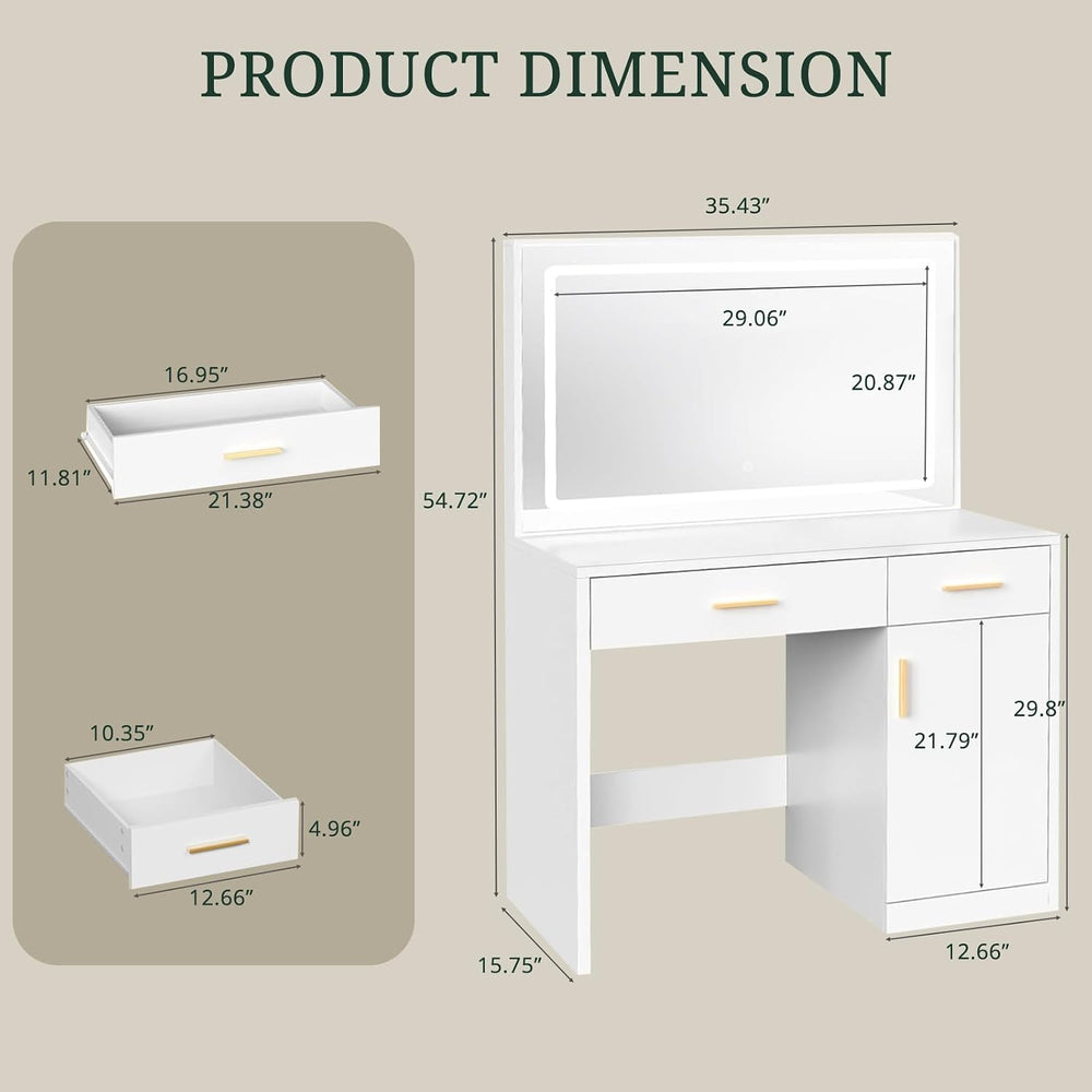 Makeup Vanity Desk with 3 Lights Modes, Vanity Table with Power Outlets | 2 D...