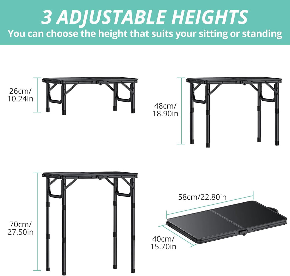 VINTEAM Camping Folding Table with Adjustable Height, Lightweight Portable Ou...