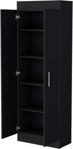 23.6" D*11.9" W*66.8" H Freestanding Kitchen Pantry with 4 Shelves, Double Door, Rectangular Storage Cabinet, Traditional, for Living Room, Dining Room, Black