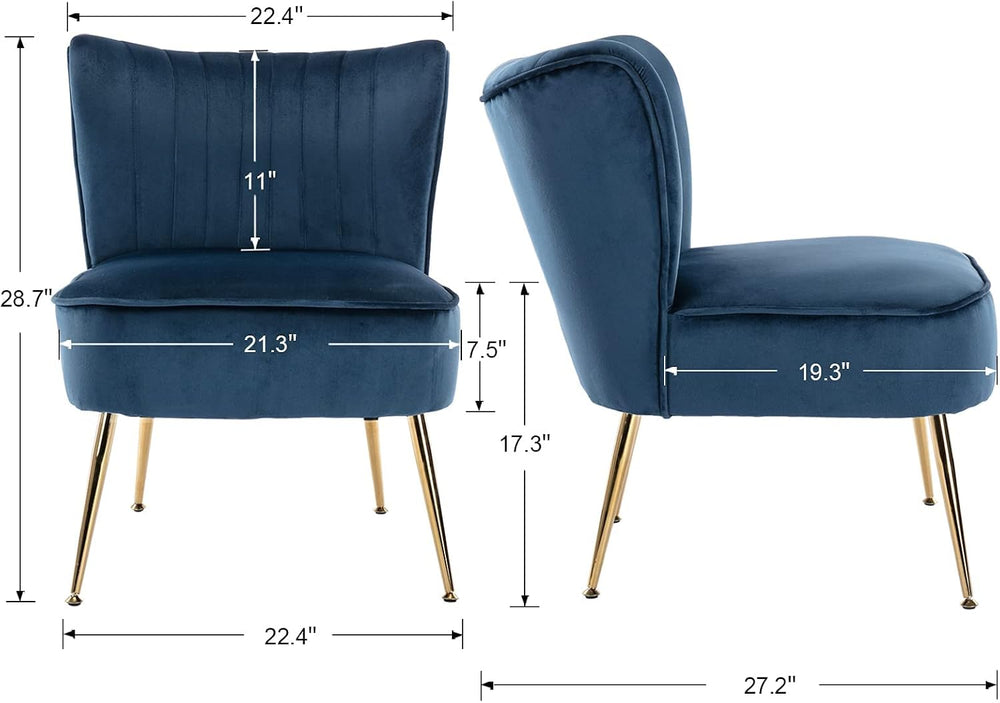 DUOMAY Modern Accent Chair Set of 2 Velvet Slipper Chair with Gold Legs Wingb...