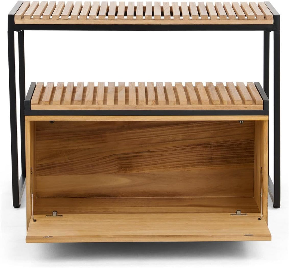 Displays2go Retail Display Nesting Tables | Rectangular, Slatted Pine Wood, N...