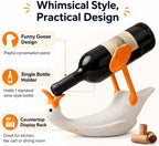 Goose Wine Bottle Holder, Funny Countertop Wine Rack Decor | Goose-shaped bottle holder, about 13 x 5.5 x 9.1 in, for countertop, bar cart, dining room or kitchen display.