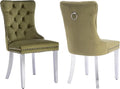 Mid Century Modern Dining Chairs Set of 2, Olive Velvet Upholstered Tufted Back, Kitchen & Dining Room Chairs, Brushed Silver Metal Legs, Nailhead Trim, Sillas para Comedor (Olive, 2 Pcs)