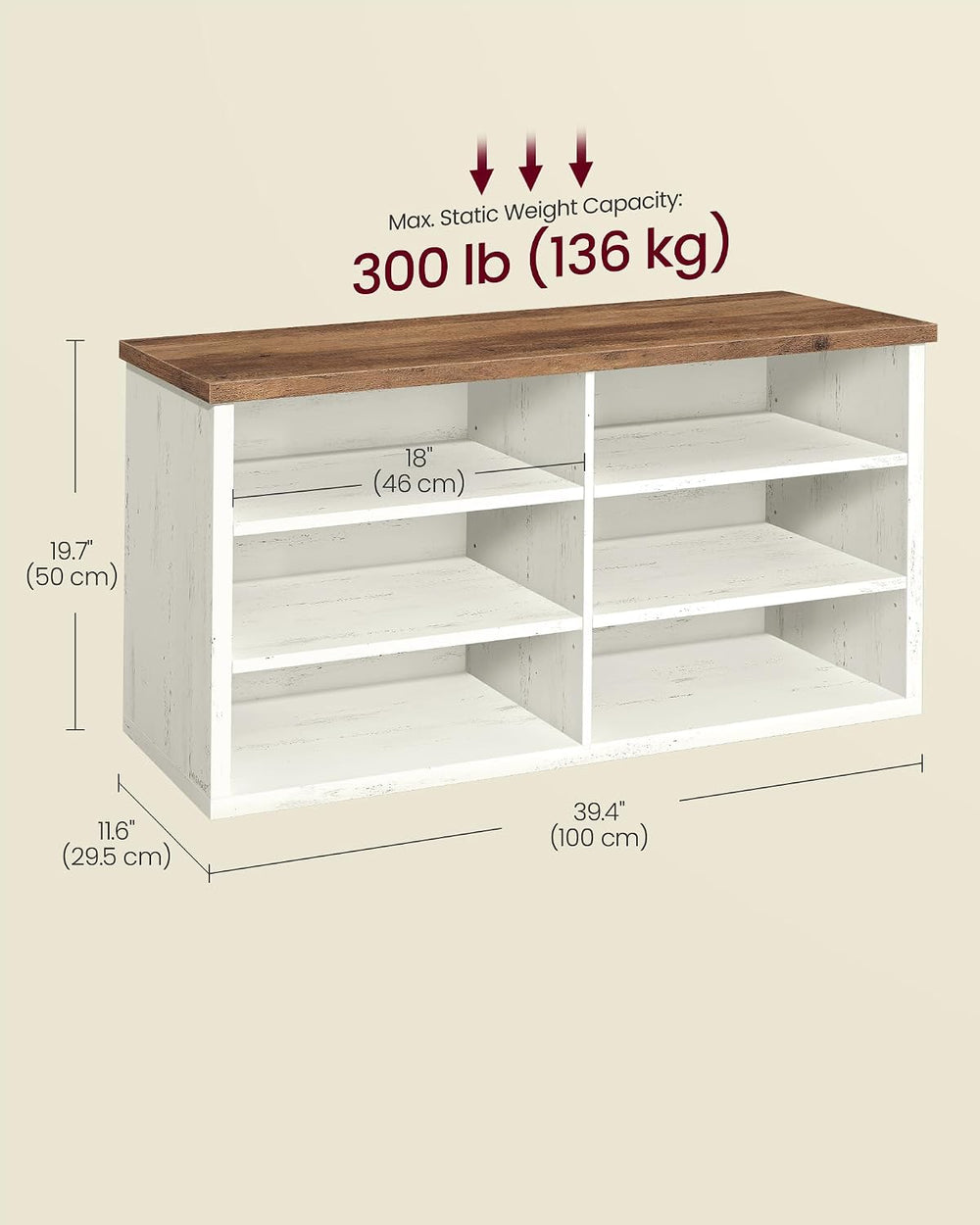 VASAGLE Shoe Bench, Storage Bench, 11.6 x 39.4 x 19.7 Inches | 6 Compartments...