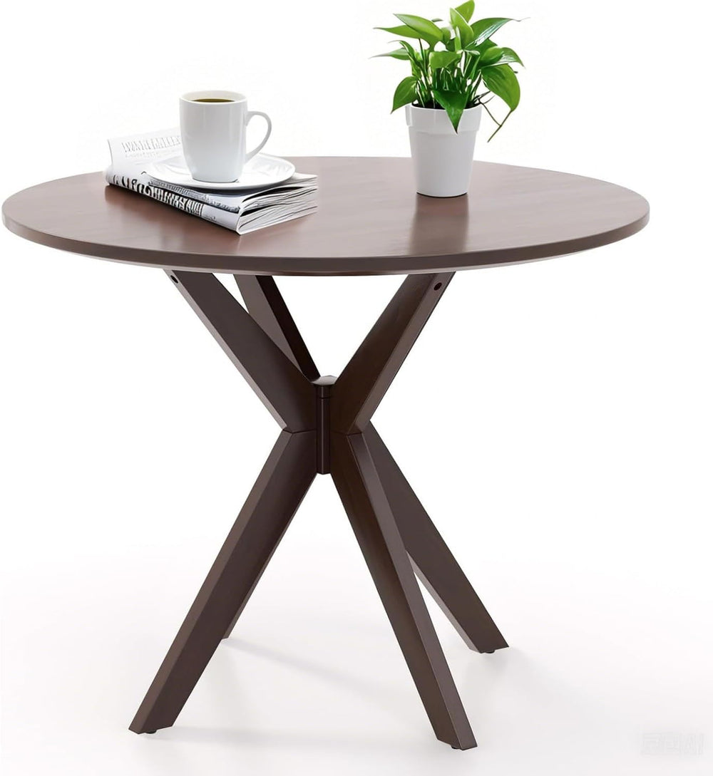 COSTWAY 36" Round Dining Table, Solid Wood Kitchen Table with Intersecti...