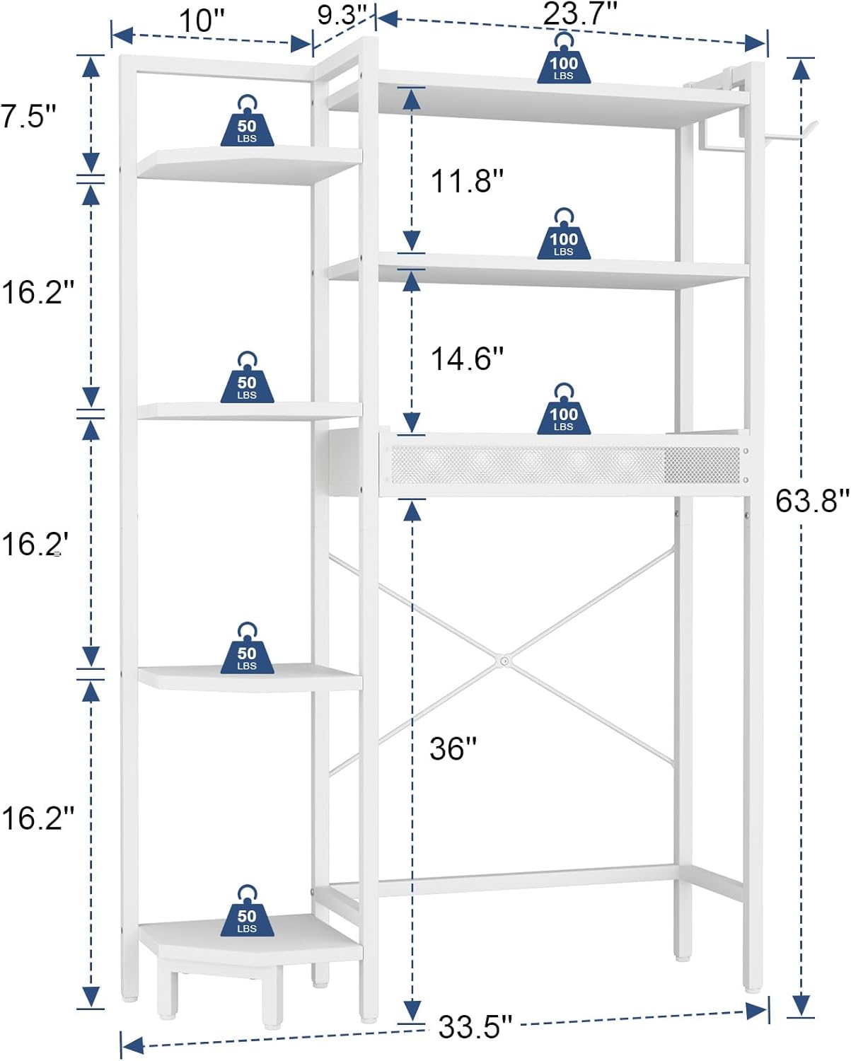 K1 Heavy Duty 7-Tier Over The Toilet Storage（With Basket and Paper Hook）Freestanding Above Toilet Shelf with Adjustable Feet，Space Saver Bathroom Shelves 9.3"D x 33.5"W x 63.8"H，Beige White