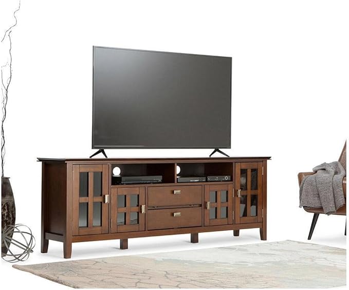 SIMPLIHOME Artisan TV Stand - 53 inch Wide Solid Wood Tall Media Console in Russet Brown, Contemporary Entertainment Center for Living Room for TVs up to 60 Inches with Drawers and Cable Management