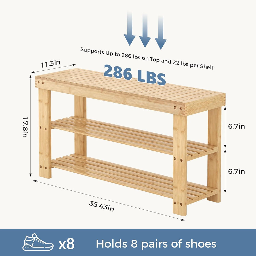 Simple Deluxe Shoe Rack Bench, 3-Tier Bamboo Storage Organizer, 286lb Capacit...