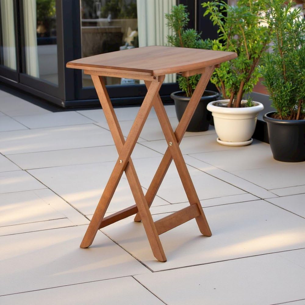 Furnifact Teak Oversized Snack Tables Set of 4 TV Trays with Stand Foldable S...