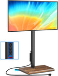 Rfiver Swivel Floor TV Stand with Power Outlet for 32-65 inch TVs, Height Adjustable Tall TV Stand with Wood Base, Hold Up to 88lbs, Saving Space Design for Bedroom, Living Room and Corner (Brown)