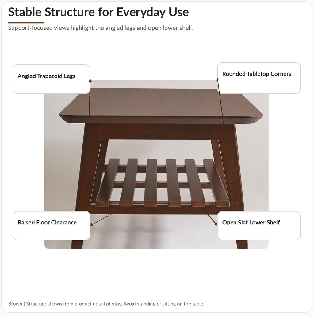 Foldable Coffee Table with Storage Shelf, Walnut Wood 47"
