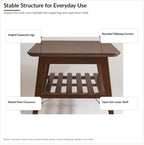 Foldable Coffee Table with Storage Shelf, Walnut Wood 47"