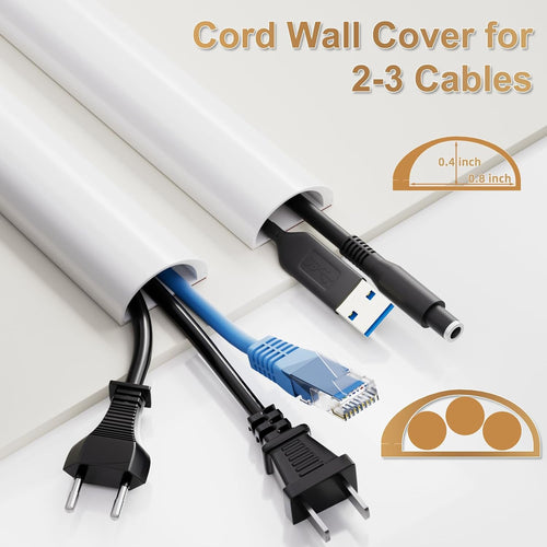 39" Side Open Cord Hider for Wall Mounted Tv, Extension Cable Cover to Hide Conceal Cords Along Wall,Wire Raceway Management Cable Concealer Channel,Electric Cord Organizer Wiremold,W 1.08"× H 0.6"