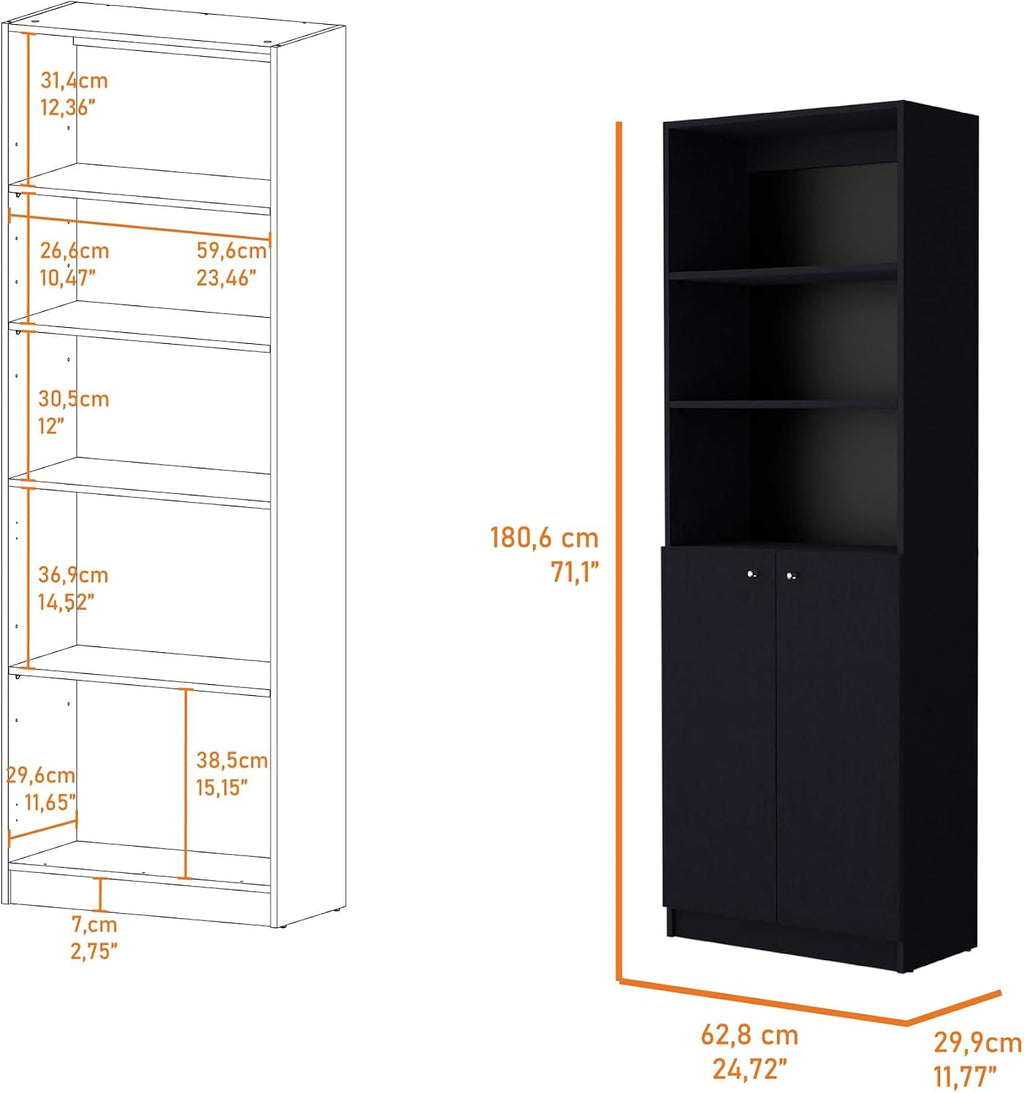 Modern 2-Door Bookcase, Storage with Multi-Level Shelves and Double Door Design,for Kitchen Home