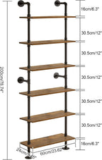 YMYNY Industrial Pipe Ladder Shelf, 6-Tier Wall Mounted Bookcase with Metal Frame, 78.7" Open Bookshelf, Multifunctional Storage Rack for Home Office, Living Room, Plant Stand, Rustic Brown, RF-TM018
