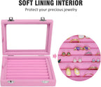 Vicoter Rings Organizer Tray 7 Slots Velvet Jewelry Earring Storage Box with Transparent lid Jewelry Display Case for Girls Wife Mom Women (Pink)