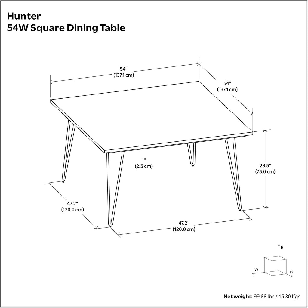 SIMPLIHOME Hunter Dining Table - 54 inch Wide Solid Mango Wood Square Dinner Table in Light Earthtone, Industrial Dining Room Table with Black Hairpin Legs and Natural Wood Grain, Seats 8