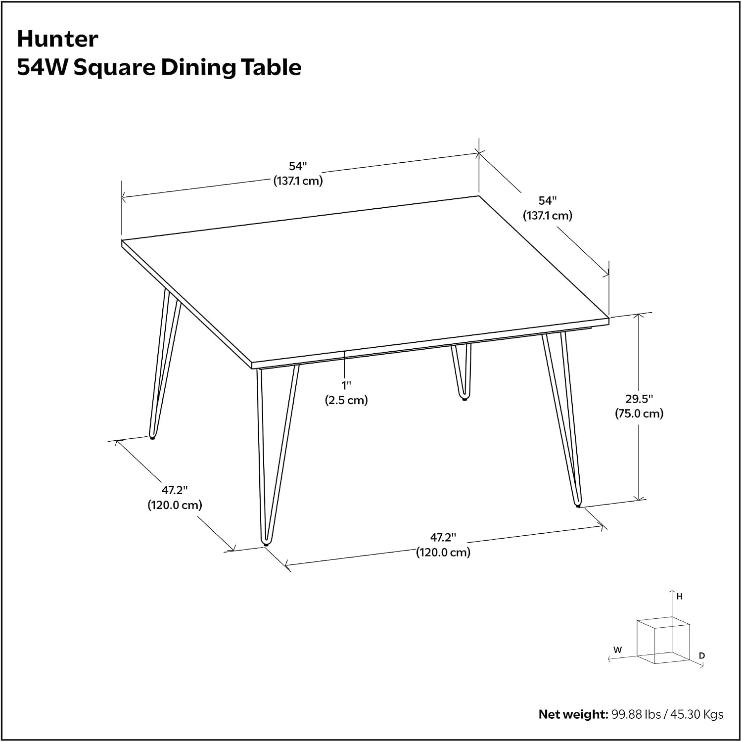 SIMPLIHOME Hunter Dining Table - 54 inch Wide Solid Mango Wood Square Dinner Table in Light Earthtone, Industrial Dining Room Table with Black Hairpin Legs and Natural Wood Grain, Seats 8