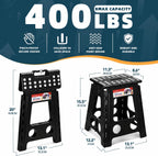 ACSTEP 16 Inch Folding Step Stool 2 Pack, 400 LB Capacity Plastic Foldable Stools with Handle, Non-Slip Step Stool for Kids and Adults, Home Use (Black & White)