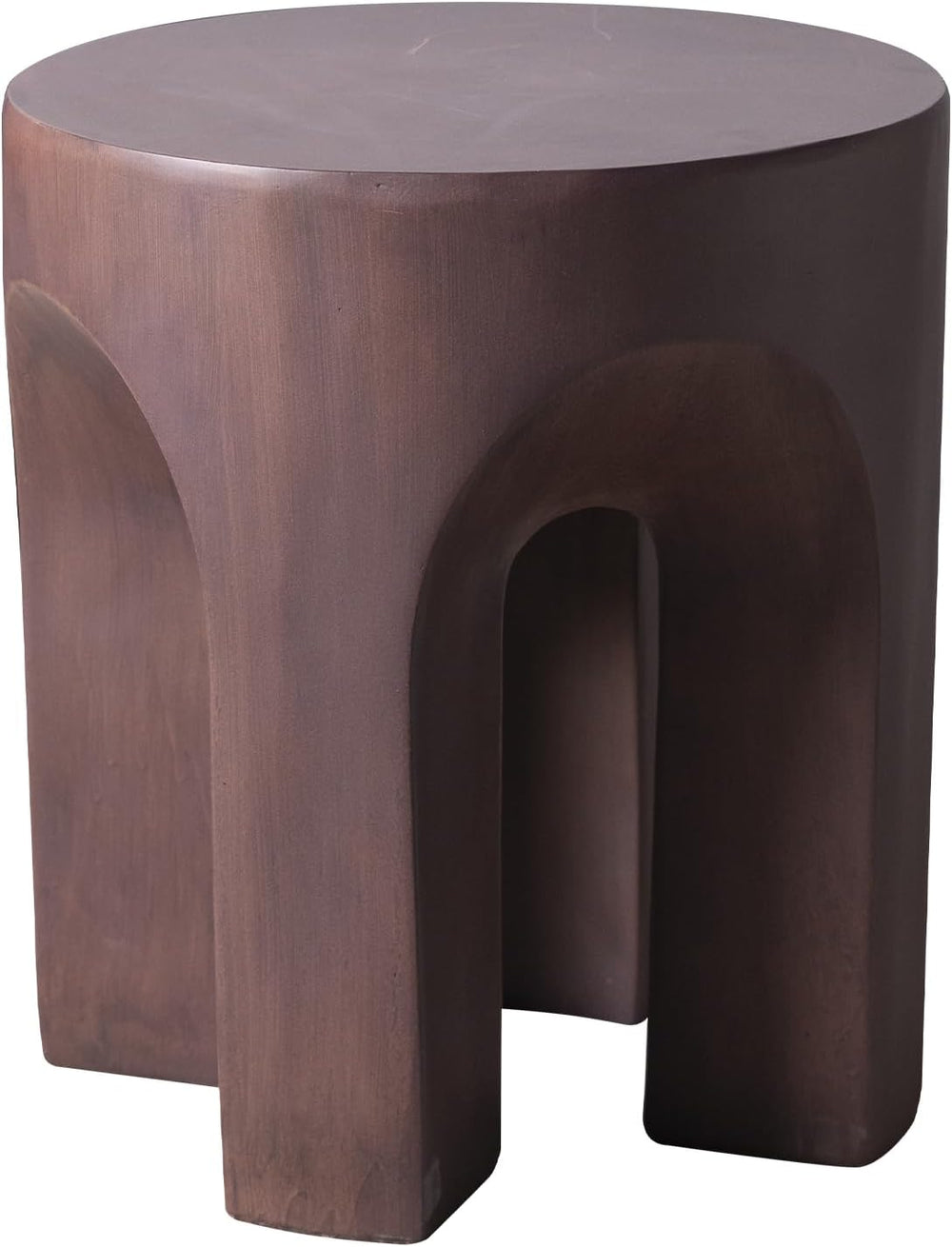 LeisureMod Round Side Table in Fiberstone with Arched Base Design Compact Wea...