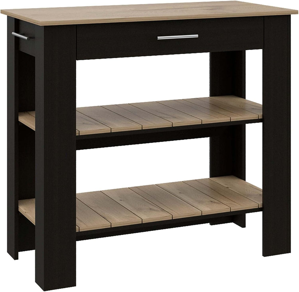 Kitchen Island with Two Shelves, One Drawer, Four Legs, Towel Hanger, Black |...