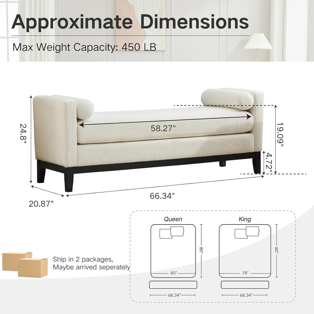 End of Bed Bench for Bedroom, 66.34'' Boucle Fabric Long King Size Be...