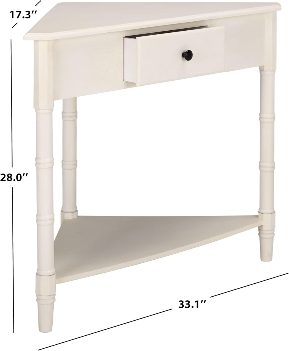 SAFAVIEH Furniture - Gomez 1-Drawer Corner Table - Ivory - Solid Wood - Class...