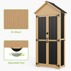 Outdoor Storage Cabinet with Shelf, Wood & Metal Storage Shed with Lockable Doors & Sloping Roof, Outdoor Cabinets for Patio Backyard, Garden Shed Tool Shed and Accessories, Brown