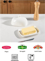 Sweejar Ceramic Butter Dish with Lid for Countertop,Porcelain Butter Keeper with Knob Handle,Butter Container for East/West Coast Butter, 7.3*4.1 inches (Beige)