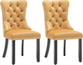 Velvet Dining Chairs Set of 2, Tufted Dining Room Chairs with Nailhead Ring Pull Trim, Upholstered Dining Chairs with Solid Wood Legs for Kitchen Dining Room (Gold)