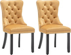 Velvet Dining Chairs Set of 2, Tufted Dining Room Chairs with Nailhead Ring Pull Trim, Upholstered Dining Chairs with Solid Wood Legs for Kitchen Dining Room (Gold)