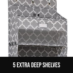 GORILLA GRIP Large Capacity Closet Organizer, 5 Deep Shelves, Holds 50lbs, Over the Door Organizers 6 Mesh Pockets, Shelf Storage for Clothes Crafts Essentials, 3 Metal Hooks, 58x15 Inches, Quatrefoil