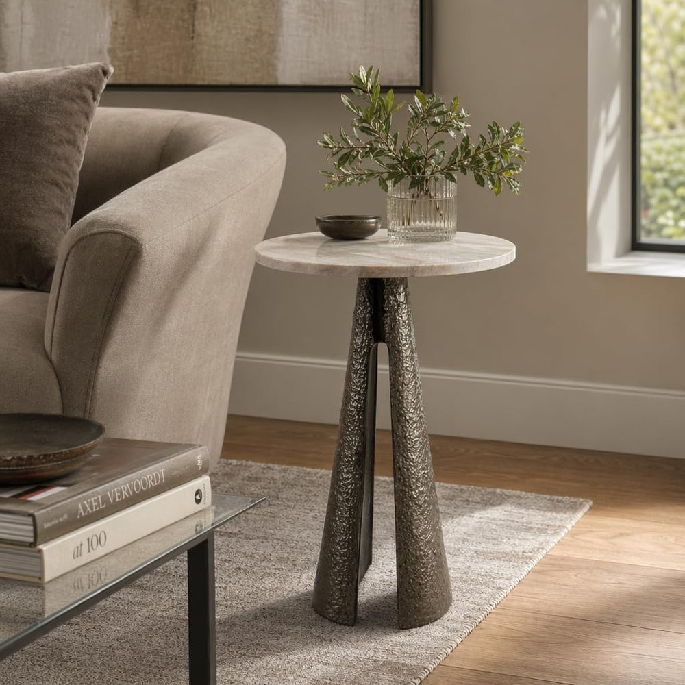 Luxury End Table, Side Table, or Night Stand for Home Decor - Metal Cone Pede...
