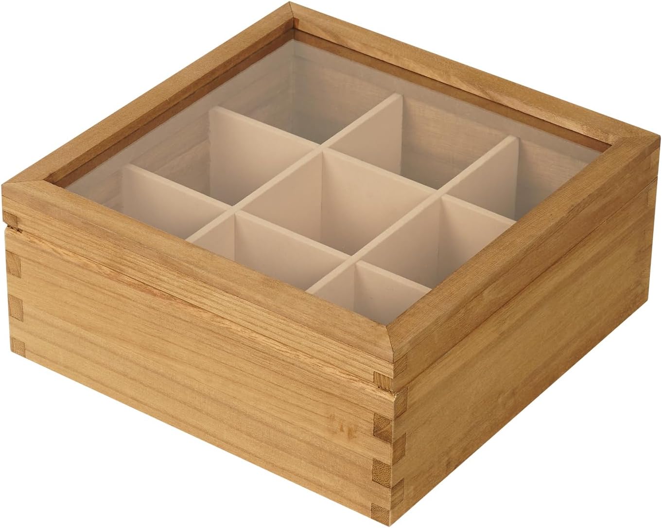 Wood Tea Bag Organizer, 9 Compartment Multi-Functional Tea Box and Storage Organizer for Tea Bags with Clear Acrylic Window