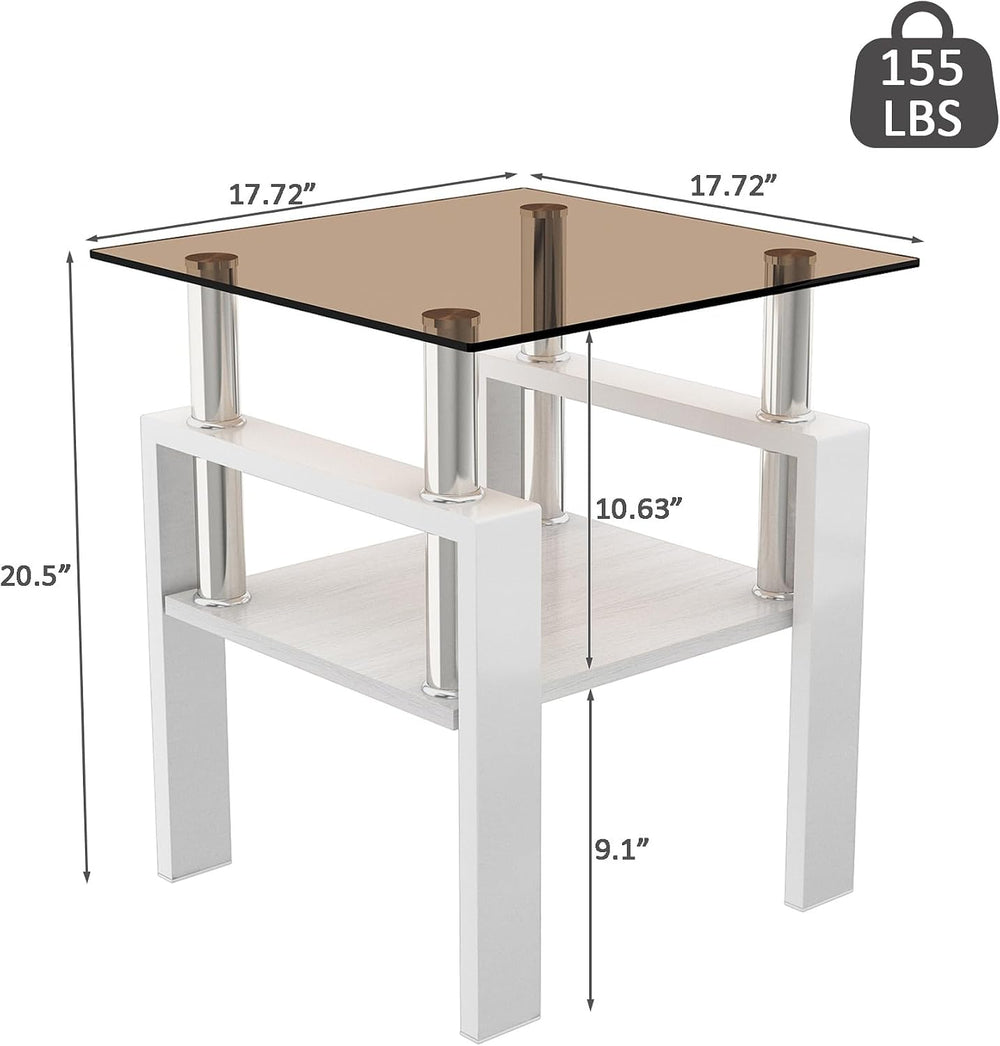 Set of 2 Glass End Table, 2-Layer Glass Living Room Table, Modern Tea Table S...