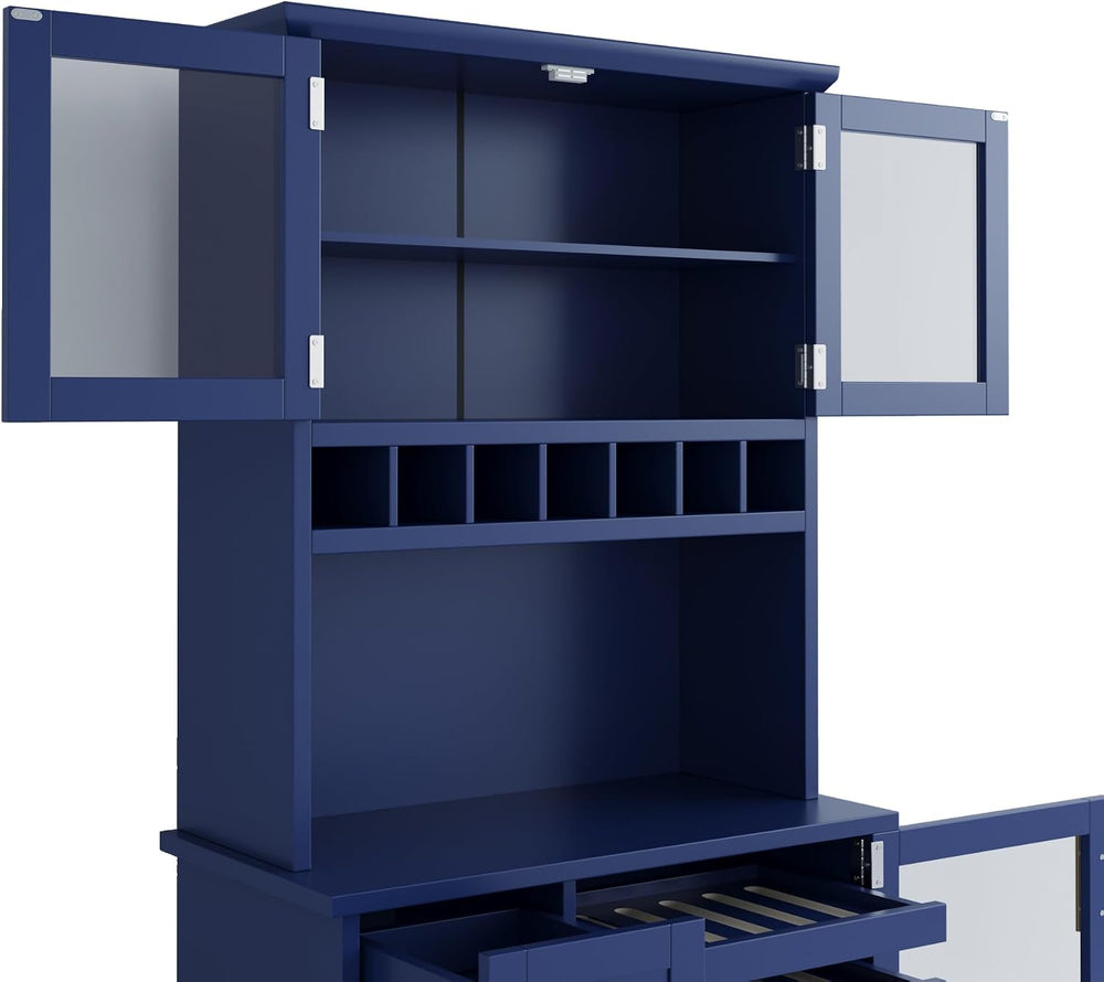 Farmhouse 35.4x17.7x74.8inch Freestanding Kitchen Pantry Cabinet with Hutch, ...