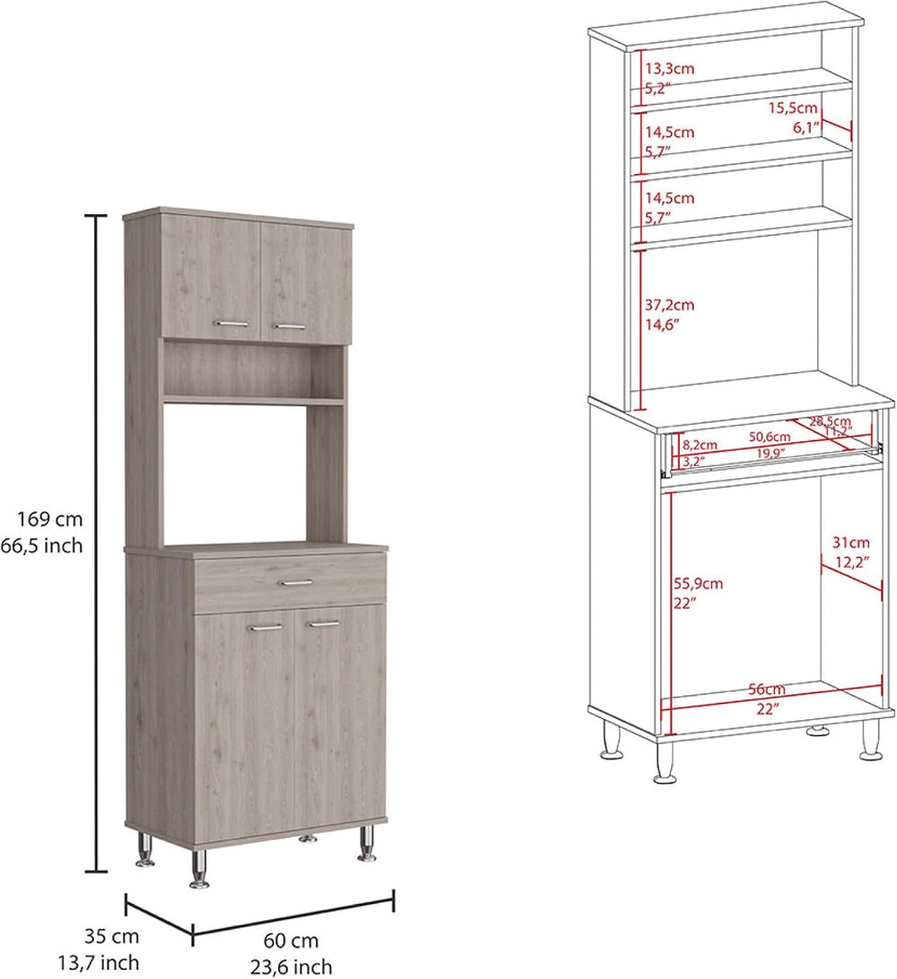 Della 60 Kitchen Pantry with Countertop, Closed & Open Storage -Light Gray