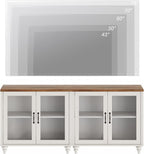WAMPAT White TV Stand for 75 inch TV with 4 Glass Doors, Morden Wood Universal TV Cabniet with Ample Storage Cabinets, Farmhouse Entertainment Center TV Console Table for Living Room, Bedroom, 68"