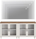 WAMPAT Entertainment Center with Bookshelves with Glass Doors & Drawer, Farmhouse Wall Unit TV Stand for TVs up to 75", Media Console Table for Living Room, Bedroom & Home Theater, White
