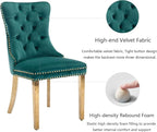 Velvet Dining Chairs Set of 2, Upholstered Dining Room Chairs with Back Ring Pull Trim and Golden Stainless Steel Legs,Tufted Wingback Chair Perfect for Dining Room,Living Room,Kitchen(Green)
