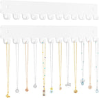 Acrylic Necklace Holder 2 Pack Wall Mounted Necklace Organizer Hanging Jewelry Organizer with 12 Hooks for Necklaces, Bracelets, Rings and Bangles Display（White）