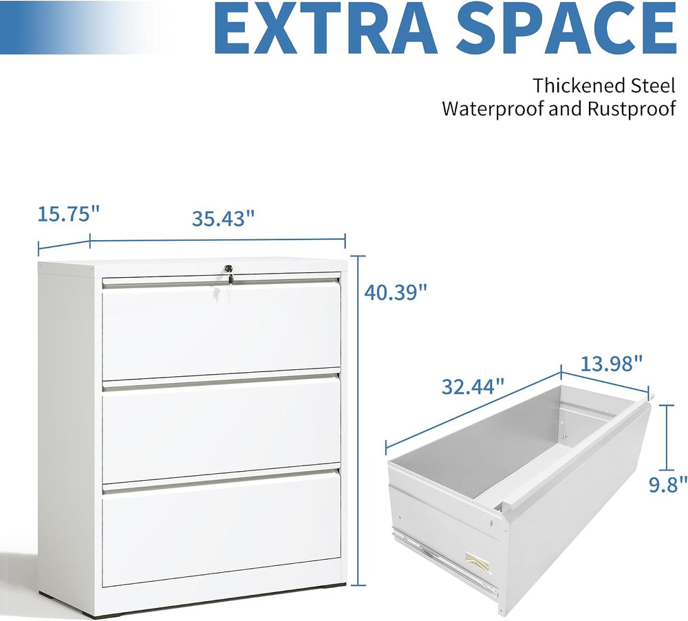 3 Drawer File Cabinet with Lock, Metal Lateral Filing Cabinets | File Cabinet...