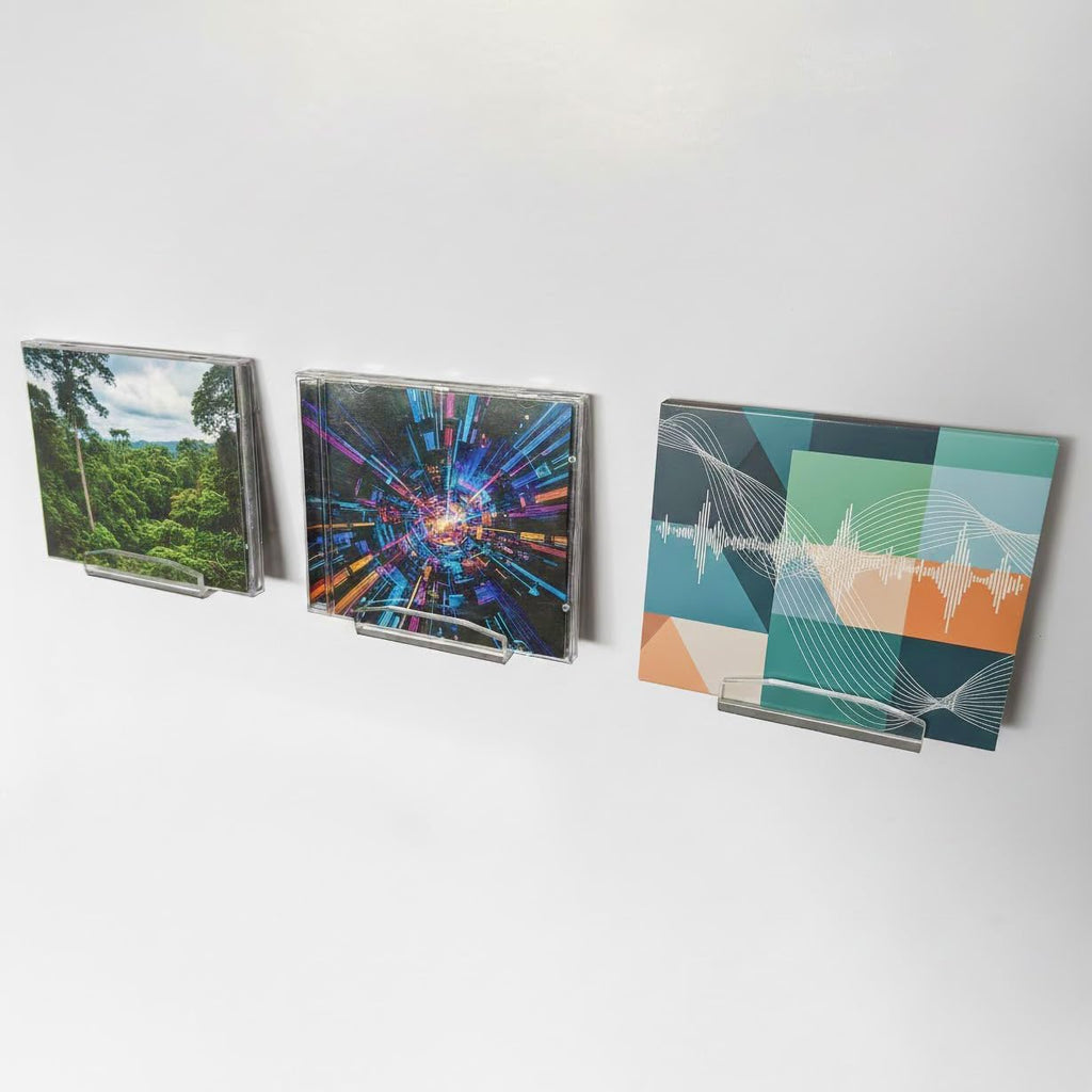 Clear Acrylic CD Wall Mount Display – Floating Compact Disc Holder hanger with Single-Screw Installation – Minimalist Wall Storage Organizer for Music Collections and Collectors