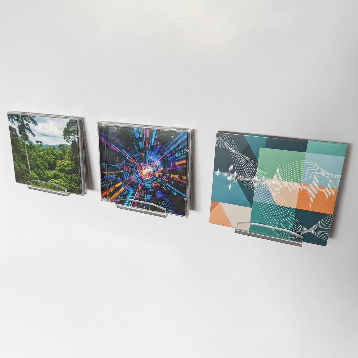 Clear Acrylic CD Wall Mount Display – Floating Compact Disc Holder hanger with Single-Screw Installation – Minimalist Wall Storage Organizer for Music Collections and Collectors
