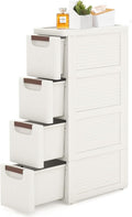 4 Drawers Slim Bathroom Storage Cabinet Dresser, Narrow Plastic Rolling Cart Organizer with Drawers, for Small Spaces, Kitchen, Laundry, Office, Bedroom, White