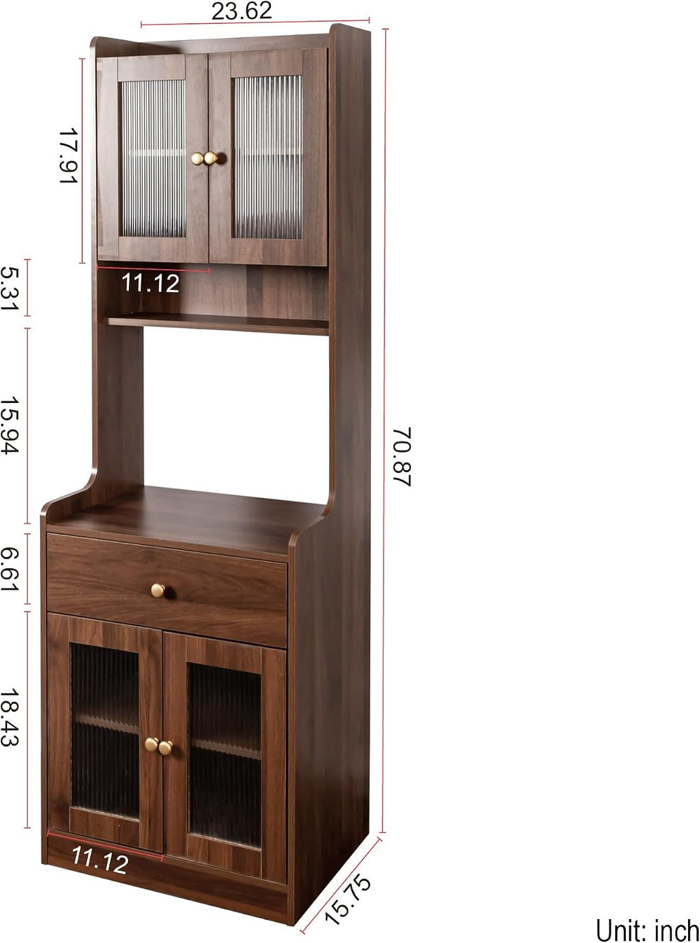 roomfitters Kitchen Pantry Hutch Cabinet, Tall Farmhouse Buffet with Microwav...